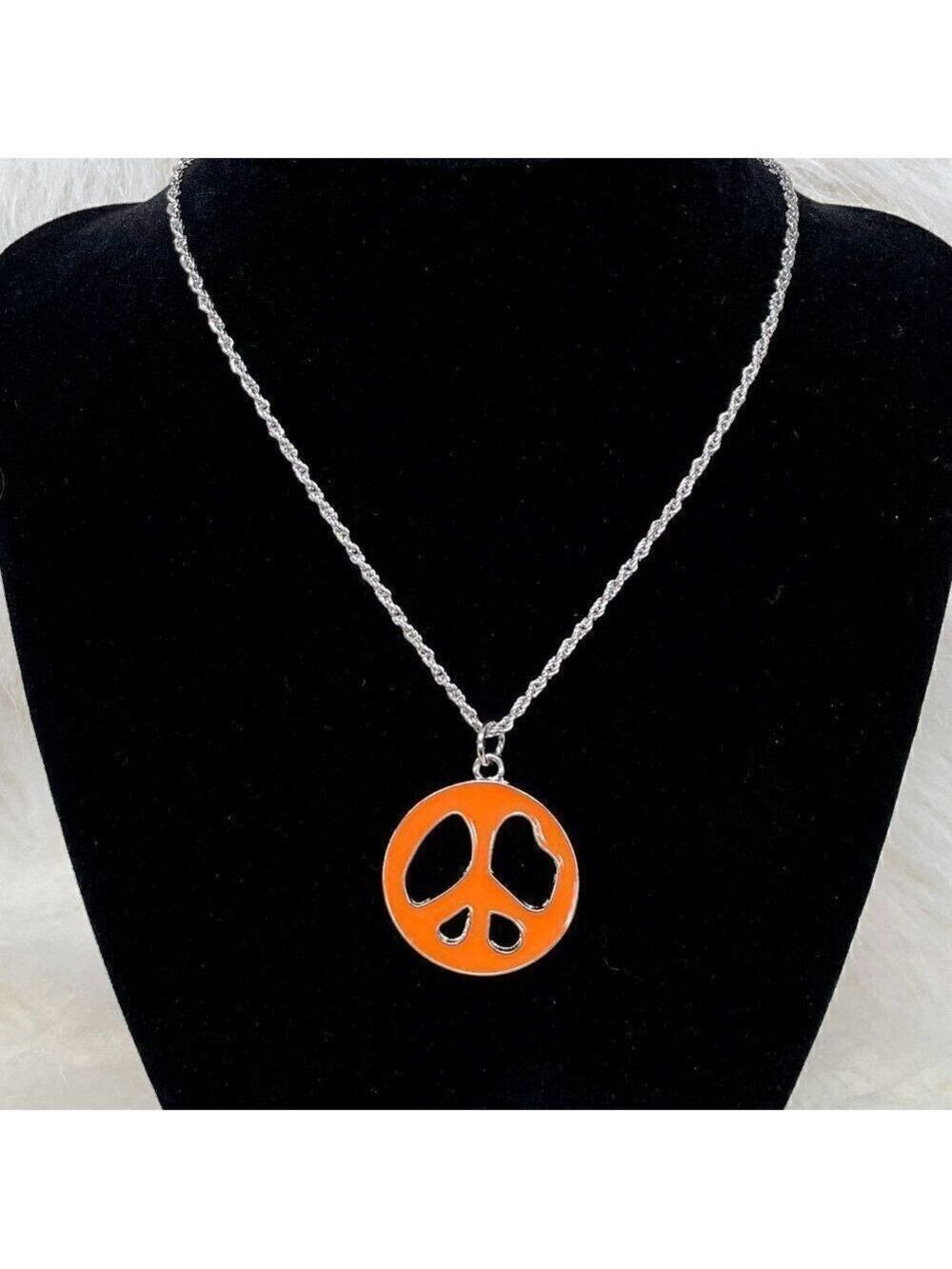 Orange Enamel Peace Sign Necklace #557